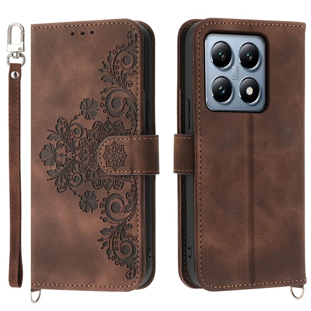 For Xiaomi 14T Pro Case Flower Pattern PU Leather Wallet Phone Cover with Strap