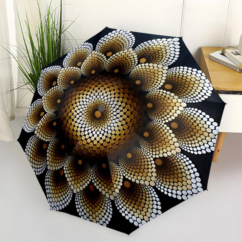 1pc Circular Mosaic Pattern Folding Umbrella, Durable, Suitable for Outdoor Activities or Rain, Suitable for Commuting Yy251027068