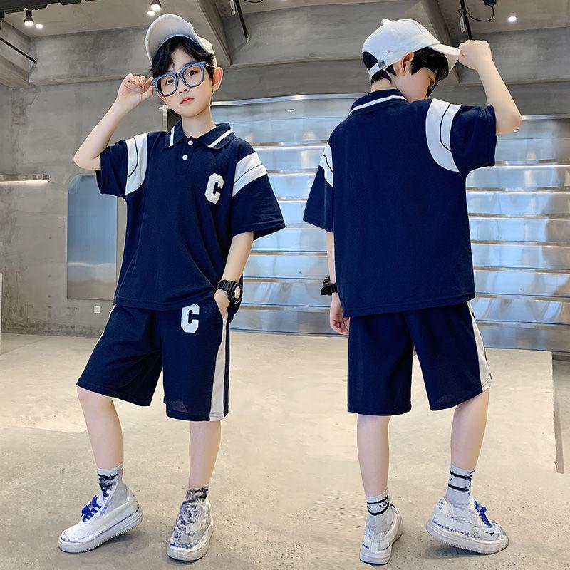 

Летняя одежда для маленьких мальчиков, спортивные комплекты, лоскутная футболка + короткие штаны, костюмы из 2 предметов, детский спортивный костюм, одежда 150 темно-синий