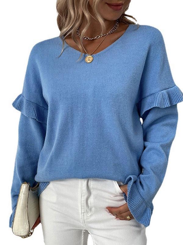 Spring 2026 Solid V-Neck Petal Sleeve Knitwear