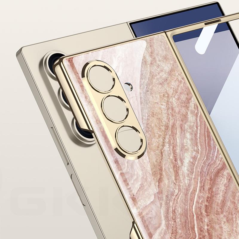 Luxury Painted Glass Plating Case for Samsung Galaxy Z Fold 5 6 7 Front Screen Glass Protective Cover for Galaxy Z Fold7 Case
