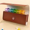 Weekly Pill Organizer Box Case Travel Medication Reminder Daily AM PM, Day Night 7 Compartments In Leather Carrying Case