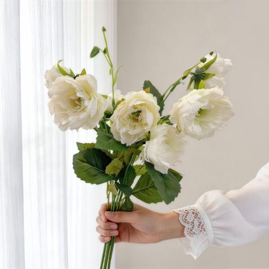 2 Cabezas Flores Artificiales de Peonías Ramas de Peonía Falsas de Seda con Tallo para Ramo de Novia DIY Centros de Mesa de Boda Arreglos Florales