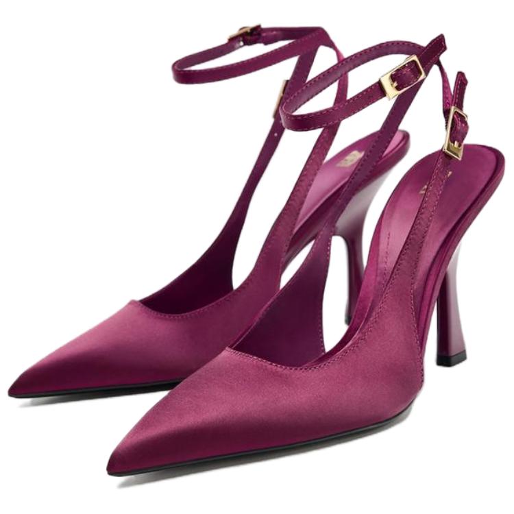 Zara Fashion Comfortable Satin Effect Open-Back Stiletto Heels 11cm Women Heels Pink 13204510604