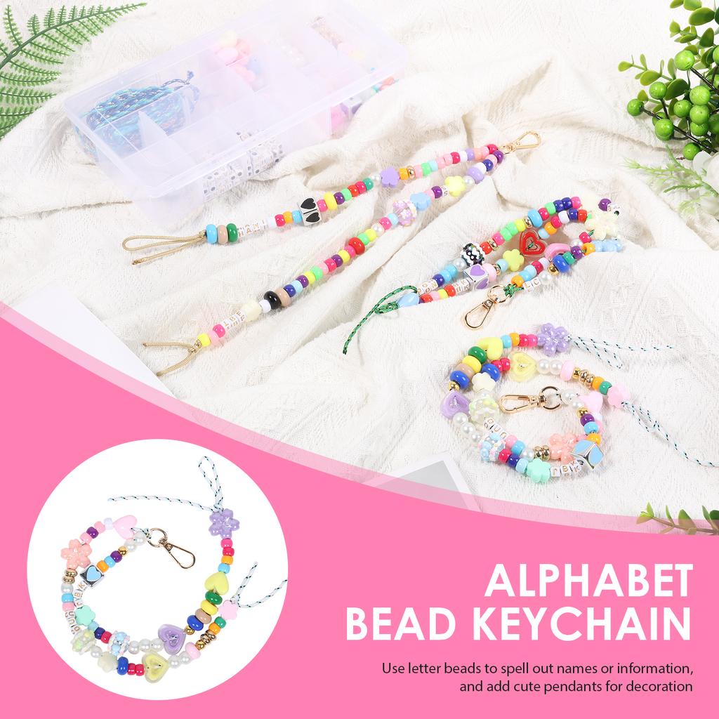 421 Pcs Beaded Keychain Making Kit DIY Key Chain Charm Acrylic Heart Flower Star Letter Bag Beads Jewelry Making Kit for Women