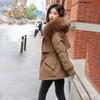 Women Padded Jacket Thickened Plush Lined Coat with Drawstring Waist Winter Warm Puffer Jacket with Faux Fur Hood for Work Streetwear