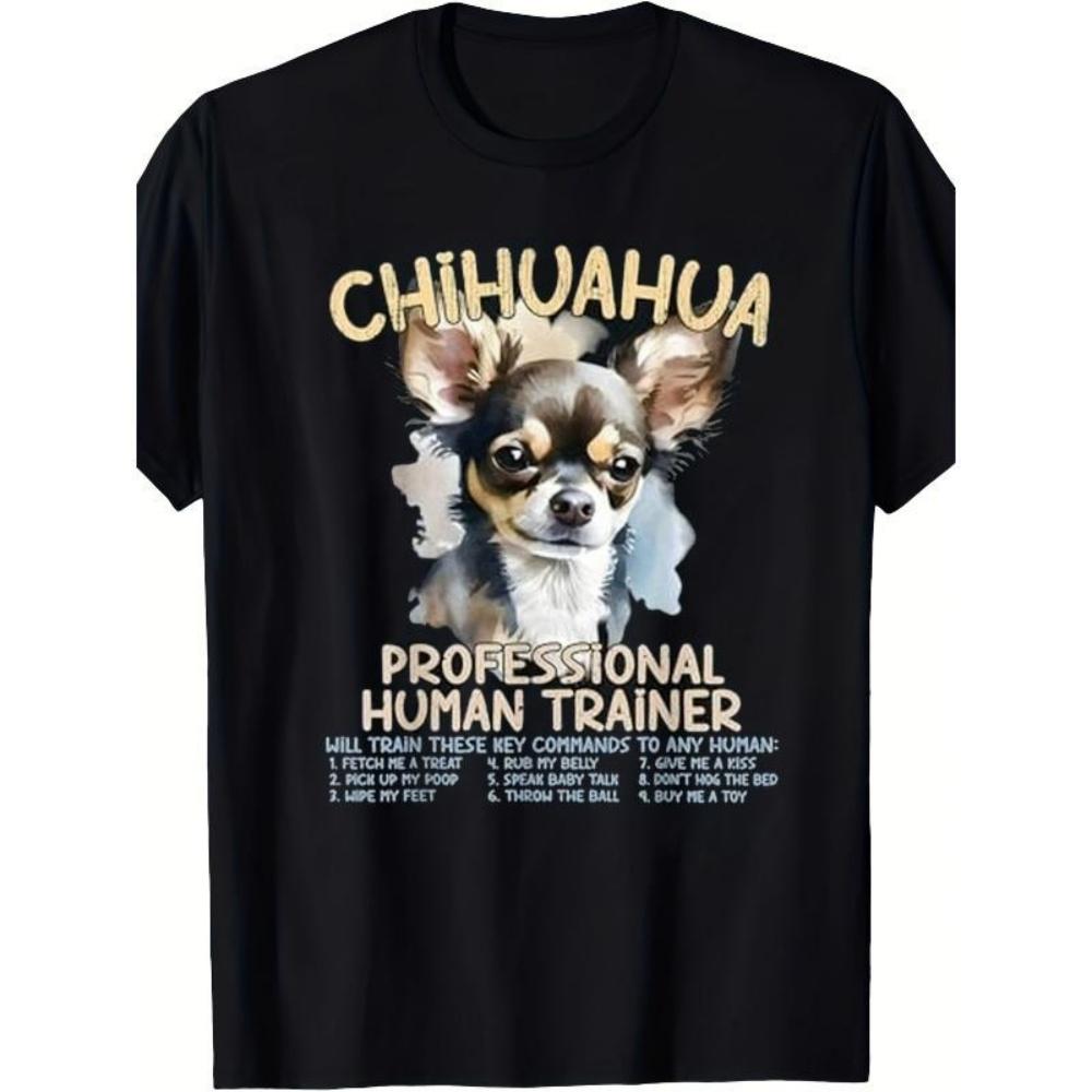 

European Sizes Funny Chihuahua Trainer Graphic T Shirt Short Sleeve Crew Neck Perfect for Pet Lovers Parties Festivals Sports XXXXXL чорний