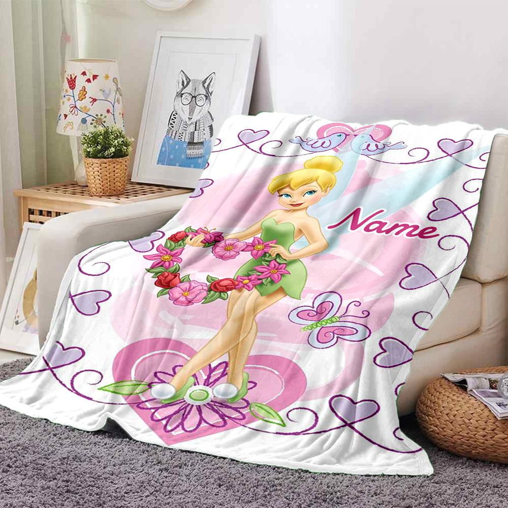 Custom Name Tinkerbell'S Magical Flight Flannel Blanket For Super Soft Cute Comfort Blanket For Travel Bedding Couch Sofa Blanket