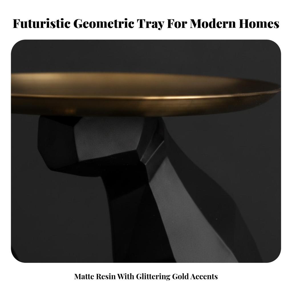 Cat Statue with Metal Tray Geometric Modern for Living Room