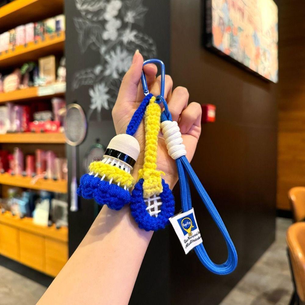 Bright Color Knitted Badminton Pendant Cute Car Keyring Fashion Crochet Badminton Keychain  Gifts