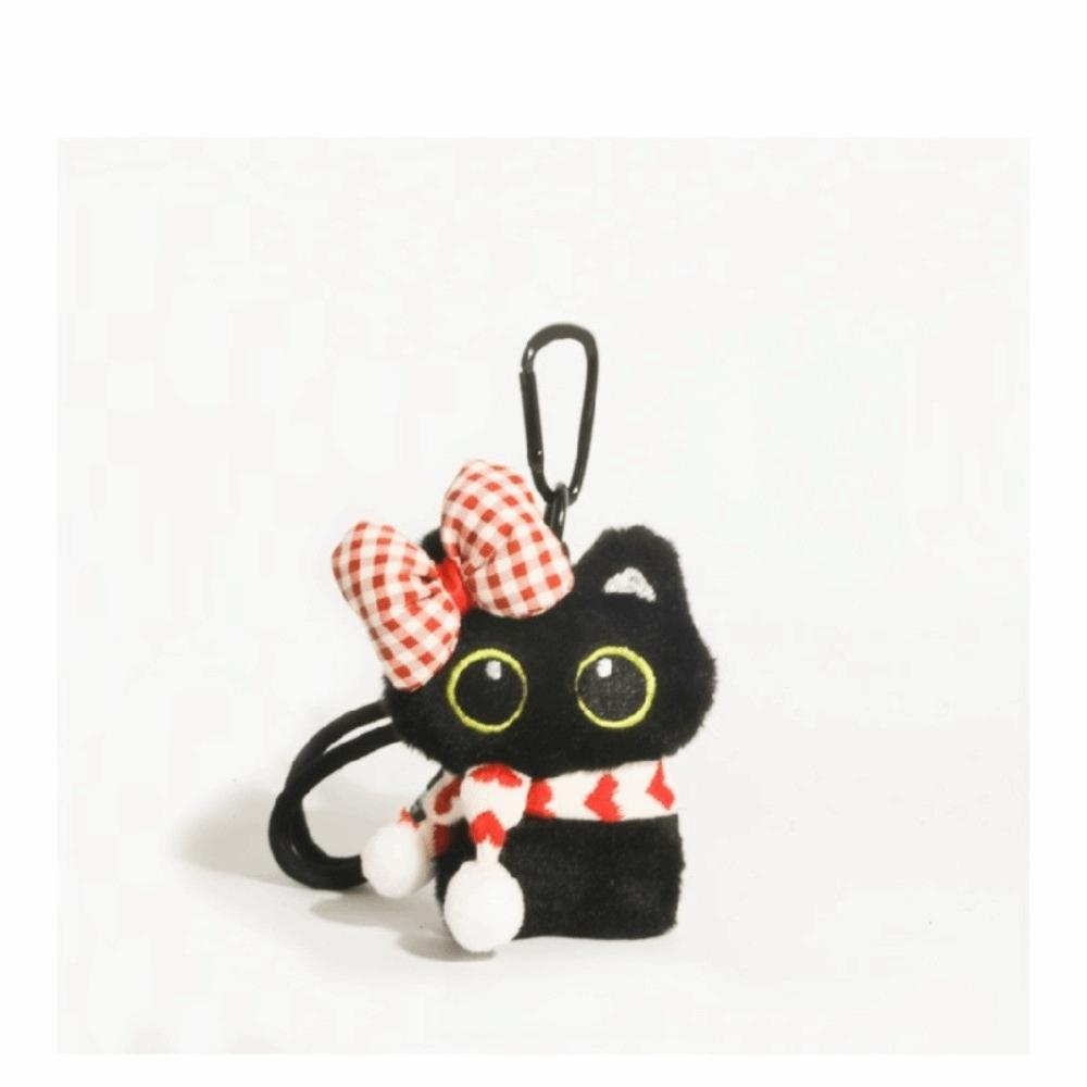 Cute Scarf Black Cat Plush Doll Keychain Camera Shoulder Bag Doll Bag Pendant Car Key Ring Gifts