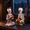 Creative Holiday Centerpieces 2Pcs/Set Couple Skeleton Statues, with Pumpkin Figurines, Men Mantel Shelf Accents Women Ornaments for Halloween
