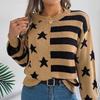 Women's Casual Star Striped  Long Sleeve Pullover Sweater