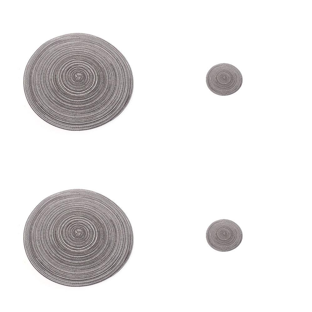 4pcs/Set Vintage Round Woven Placemats Heat Resistant Washable Braided Place Mats Non-Slip Dish Plate Pot Mat Dining Table
