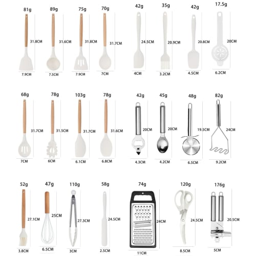 34-Piece Silicone Kitchen Utensil Set, Perfect for Single Living, Housewarming Gifts, Mother's Day Gifts, Heat-Resistant, Durable Wooden Handles, Suit