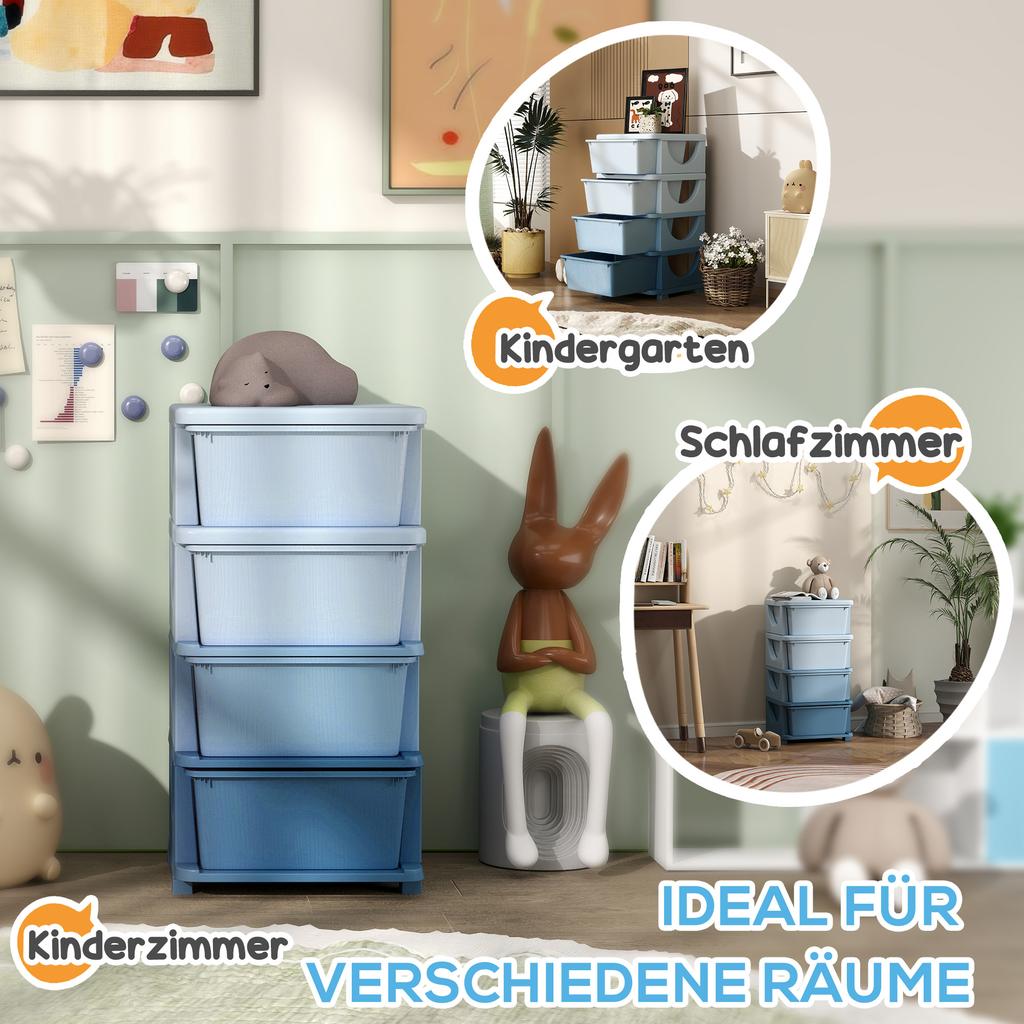 Four-Tier Kids Storage Boxes, with Four Drawers - Blue