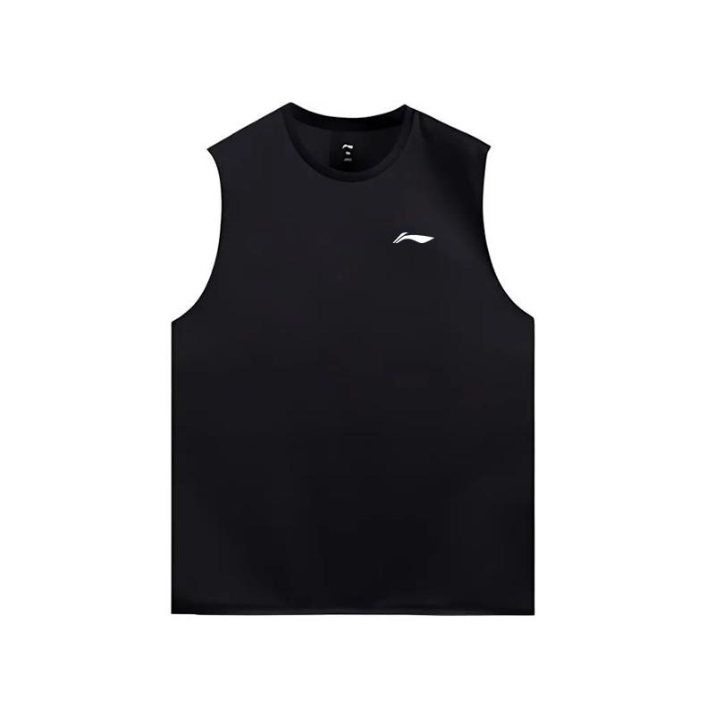 Li-Ning Solid Color Simple Lightweight Breathable Quick-Dry Comfortable Versatile Sleeveless Sports Vest Men tops Black AVSW125-1 S