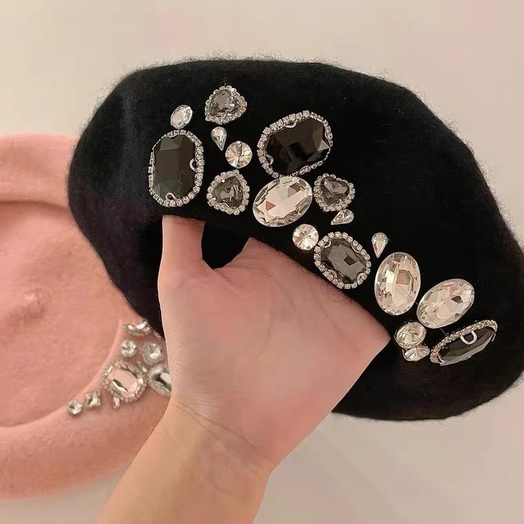 Nouveau béret de luxe fait main en strass bonnet classique béret français chapeau décontracté d'hiver pour femme chapeau de fille