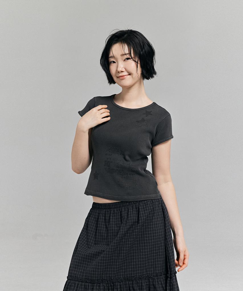 AWESOME STUDIO Pigment Ribbed Graphic T-Shirt Charcoal