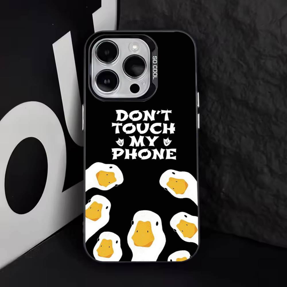 Lustige 'Fass mein Handy nicht an'-Handyhülle für iPhone 11,12,13,14,15,16,17,Pro,Max,Plus,E,Air,Mini IMD Mattschwarz