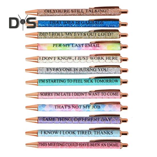 

12 шт. шариковая ручка с блестками, 1,0 мм, средний кончик, быстросохнущие черные чернила, для взрослых, коллег, негативная выдвижная ручка для школы, офиса 12pcs