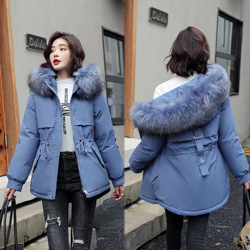 Women's Korean Style Oversized Hooded Parka with Fur Collar – Velvet Thickened for Autumn and Winter.