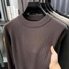2025 Autumn Men Casual Bottoming Knit Tops Mens Solid Color Textured Long Sleeve Vintage Sweater Mens Fashion Pullover