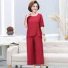 Stylish Plus Size Cotton Linen Summer Set for Middle-Aged Women: Short Sleeve T-Shirt & Two-Piece Outfit