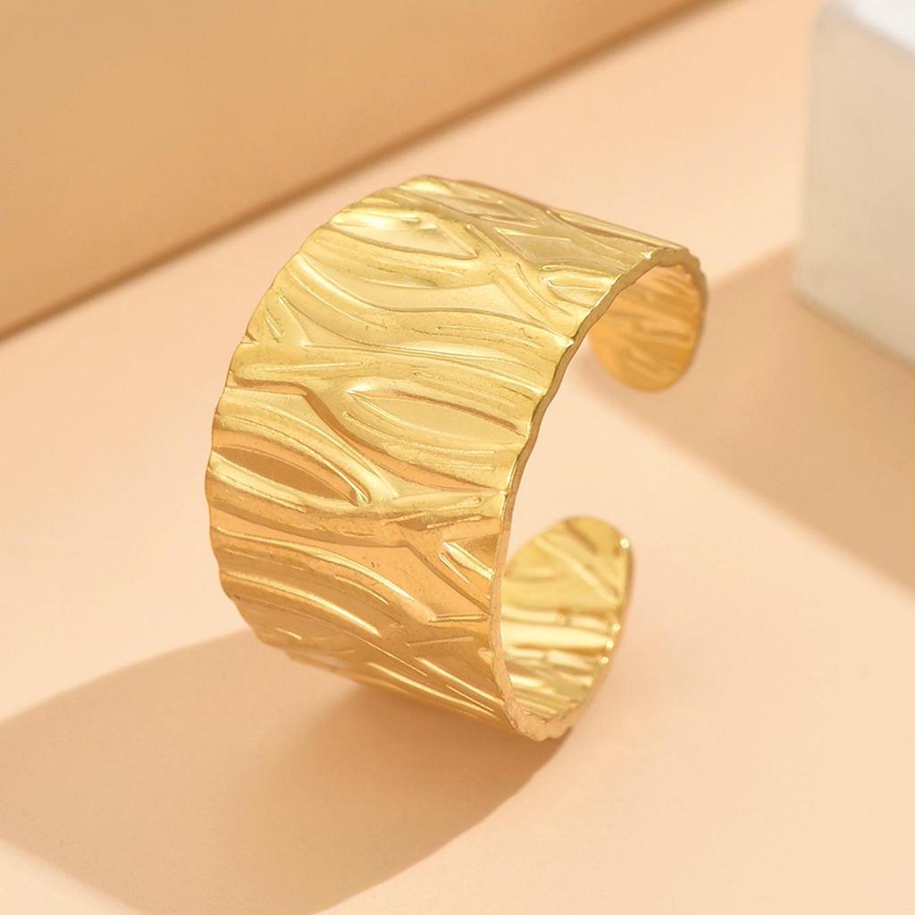 Cross Retro Wide Band Gold-Plated Textured Stainless Steel Adjustable Ring