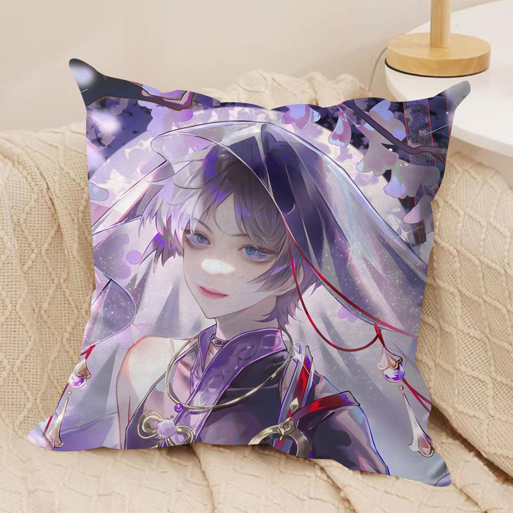 Scaramouche Genshin Impact Cushion Cover Silky Short Plush Invisible Zipper Dustproof Sofa Pillow Case For Home Decor