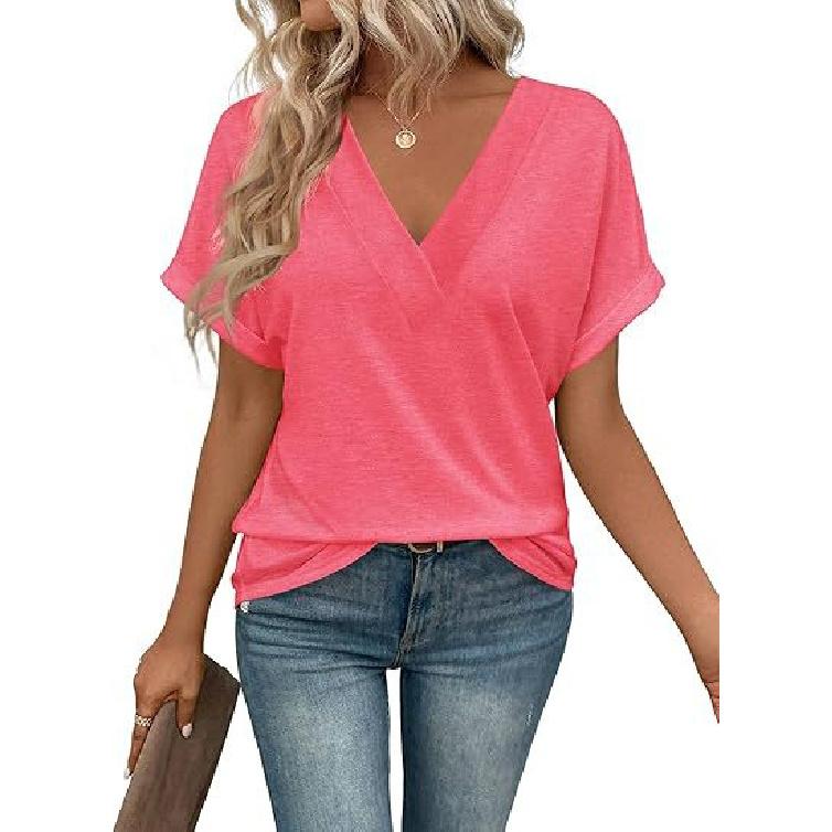 Summer New V-Neck Short-Sleeve Top Beach Vacation Casual Printed T-Shirt S