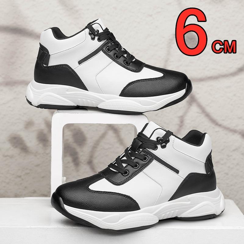 Men Casual Leather Elevator Shoes Hidden Heels Sports Heightening Shoes For Man Increase Insole 6CM Height Shoes Lift Sneakers
