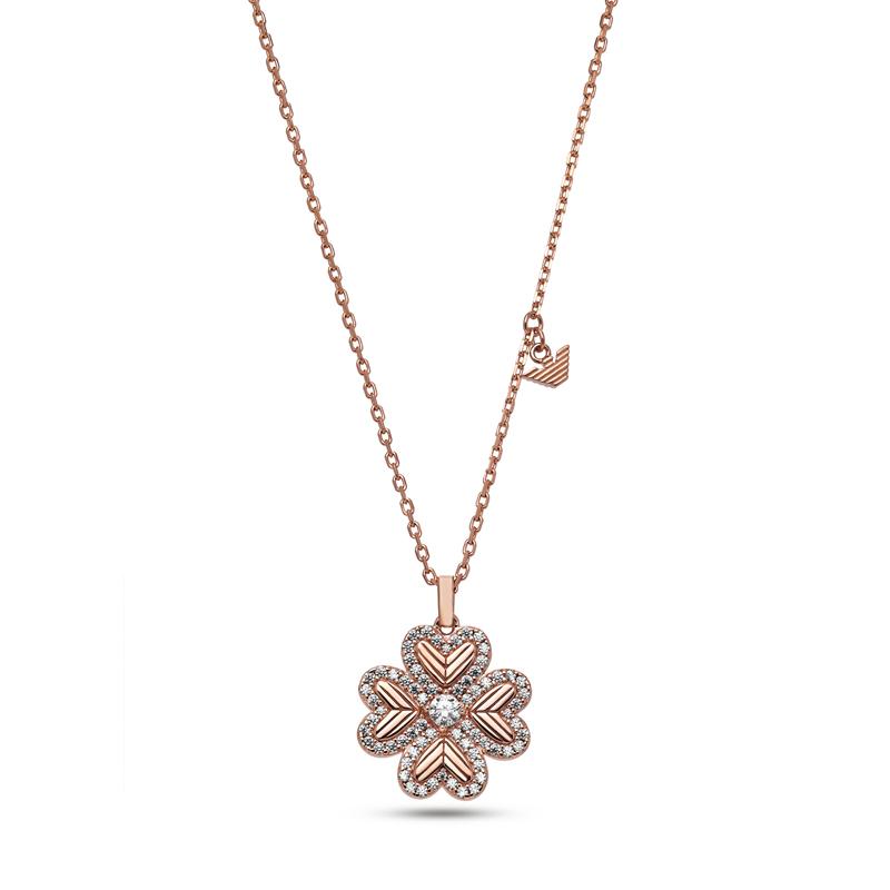 Emporio Armani Lucky Four Leaf Clover Light Luxury Wish 925 Silver Zircon Necklace Women necklace Rose-Gold EG3609221 Shopping Bag