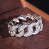 Huitan Statement Chain Linked Design Women Finger Rings Full Dazzling Cubic Zirconia Modern Fashionable Luxury Female Jewelry