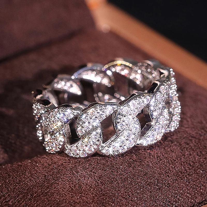 Huitan Statement Chain Linked Design Women Finger Rings Full Dazzling Cubic Zirconia Modern Fashionable Luxury Female Jewelry