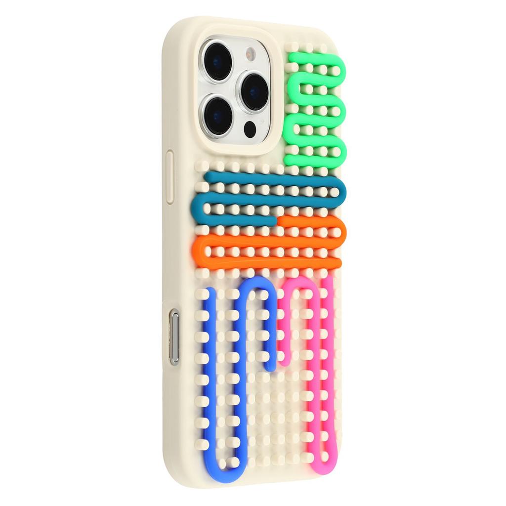 For iPhone 16 Pro Case 3D Stress Relief DIY Colorful Bar Silicone+PC Phone Cover Dots Design
