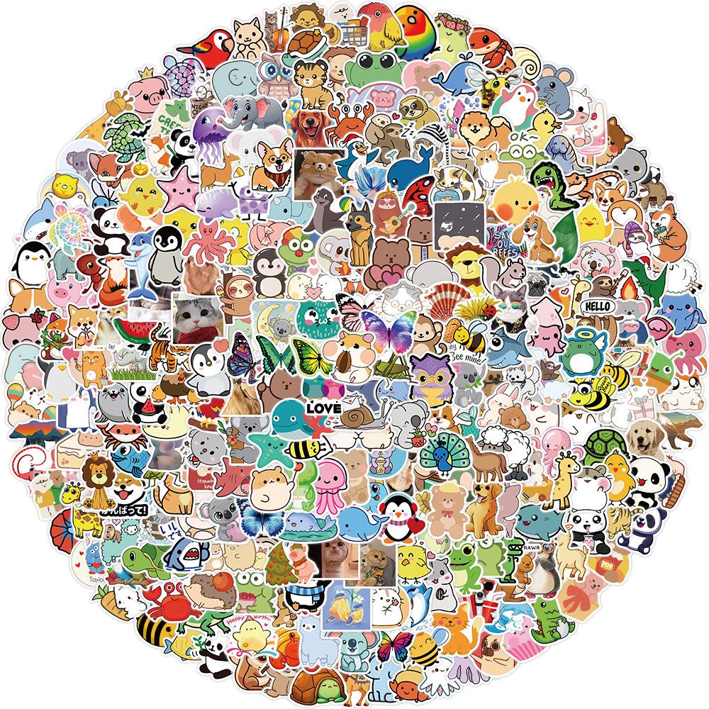 

300 Cartoon Animal Doodle Stickers Decorative Suitcase Guitar Without Glue Waterproof Stickers