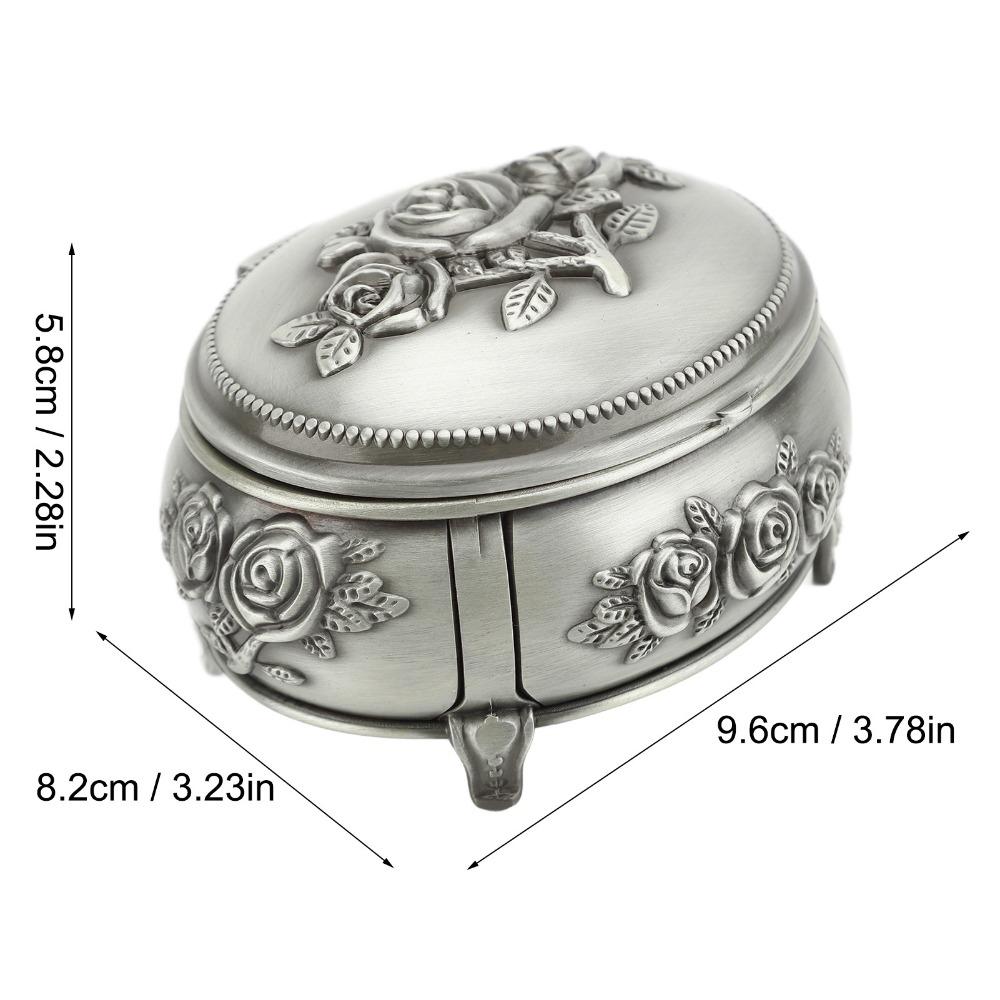Oval Jewelry Organizer Box Emboss Alloy Trinket Jewelry Box  For Rings Necklaces Earrings