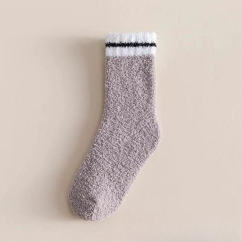 Male Autumn and Winter Striped Towel Coral Velvet Deodorant Wicker Floor Sleep Tube Socks