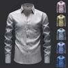 Men's Casual And Trendy Digital Print Gold Thread Striped Long-sleeved Lapel Button-down Shirt