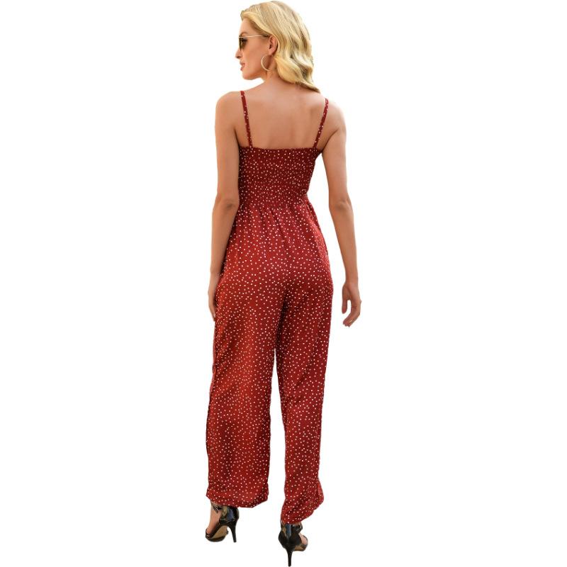Women'S Polka Dot Print Strapless Loose Wide-Leg Jumpsuit