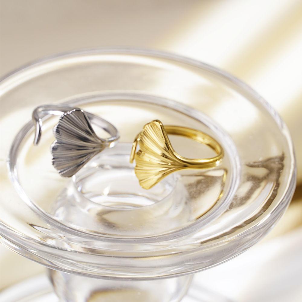 Women's Stainless Steel Ginkgo Leaf Open Ring - Minimalist and Versatile Jewelry