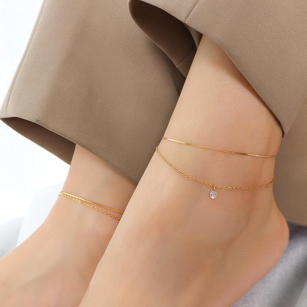 French Brand Personalized Double-Layer Titanium Steel 18K Gold Anklet - Women's Foot Jewelry with Unique Chain Design