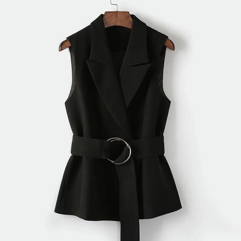 Chaleco de traje negro de mujer Anillo de metal Cinturón de oficina Lugar  de trabajo Chaleco casual sin mangas comprar a buen precio — entrega  gratuita, reseñas reales con fotos — Joom