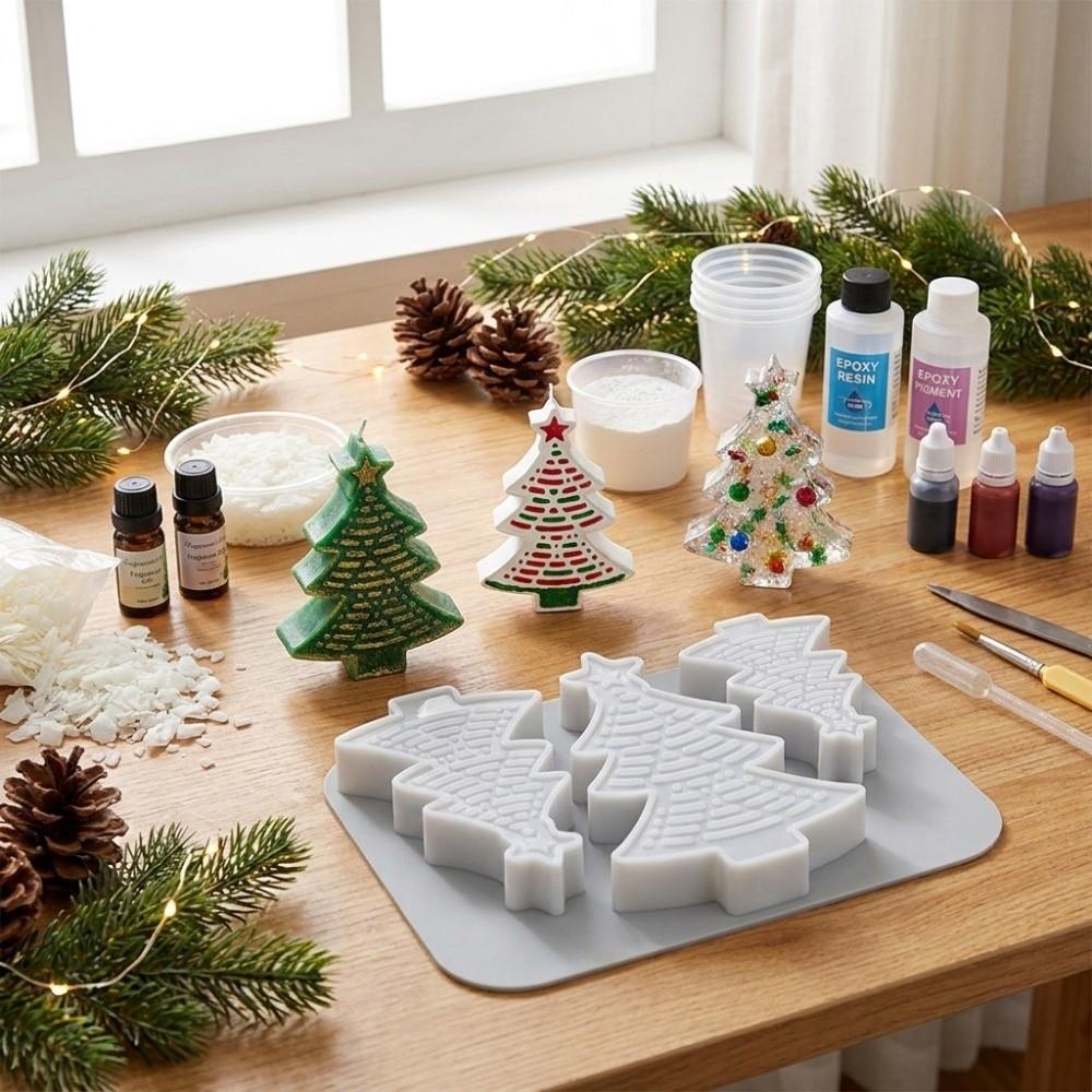 3 Cavity Christmas Tree Mold 3D Stripes Soap Mold Gift Making DIY Candle Mold  Xmas Decor