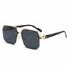 Double Beam Square Aviator Sunglasses, Unisex Half Frame European-American Style