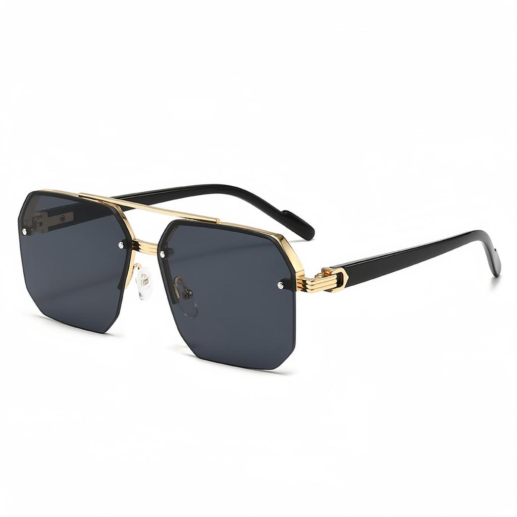 Double Beam Square Aviator Sunglasses, Unisex Half Frame European-American Style