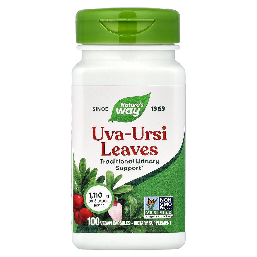 Nature's Way עלי דובדבנית (Uva Ursi) 480 מ"ג קפסולות צמחיות, 100 יחידות