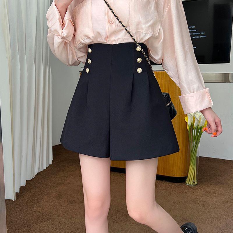 

Women s High Waist A-line Black Suit Shorts - Summer 2026 Korean Style, Slimming, Versatile, Casual Wide-leg Pants S for 75-90 kg чёрный
