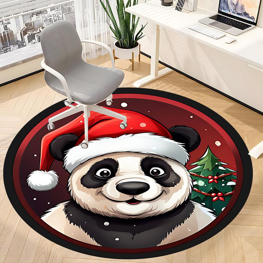 1PC Panda Christmas Office Round Area Rug, Mat Suitable ForOffice, Under Office Chairs Bedroom Living Room Home Decor, Room Deco